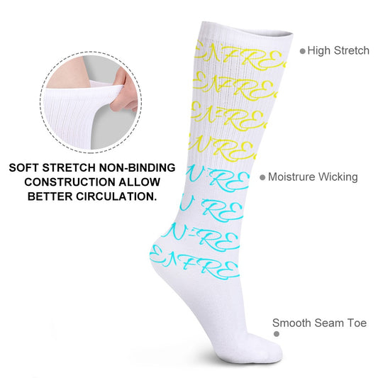 BLUE AND YELLOW ON WHITE Breathable Stockings (Pack of 5 - Same Pattern)