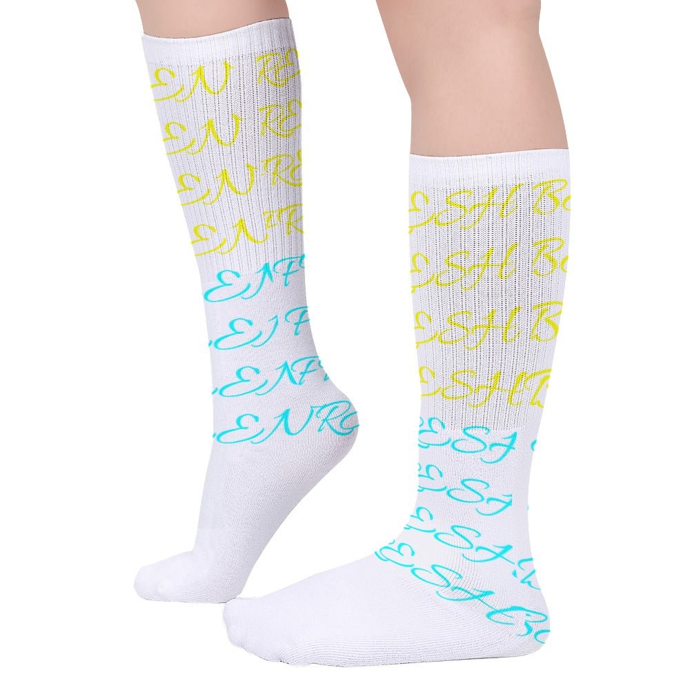 BLUE AND YELLOW ON WHITE Breathable Stockings (Pack of 5 - Same Pattern)