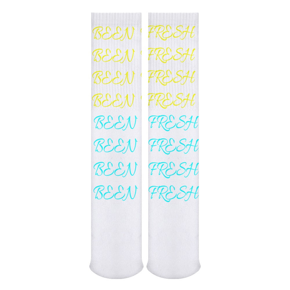 BLUE AND YELLOW ON WHITE Breathable Stockings (Pack of 5 - Same Pattern)