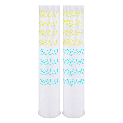 BLUE AND YELLOW ON WHITE Breathable Stockings (Pack of 5 - Same Pattern)