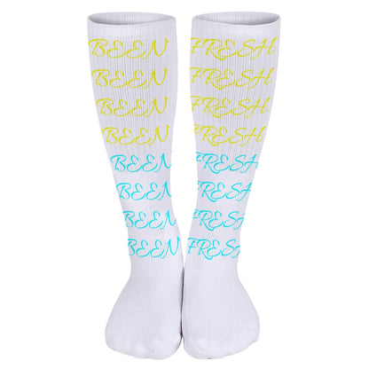 BLUE AND YELLOW ON WHITE Breathable Stockings (Pack of 5 - Same Pattern)