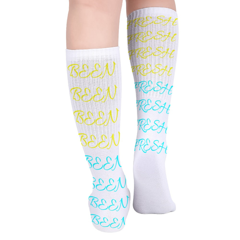 BLUE AND YELLOW ON WHITE Breathable Stockings (Pack of 5 - Same Pattern)