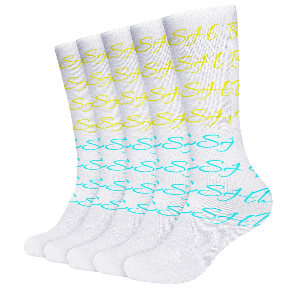 BLUE AND YELLOW ON WHITE Breathable Stockings (Pack of 5 - Same Pattern)